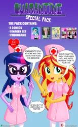 Size: 3700x6000 | Tagged: suggestive, artist:dieart77, derpibooru import, sci-twi, sunset shimmer, twilight sparkle, equestria girls, breasts, coronavirus, covid-19, hat, nurse, nurse hat, nurse outfit, nurse shimmer, quarantine, social distancing