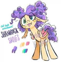 Size: 1080x1084 | Tagged: safe, artist:virtualkidavenue, derpibooru import, oc, oc:shamrock sholes, unofficial characters only, bat pony, pony, adoptable, bat pony oc, bat wings, eye clipping through hair, fangs, floppy ears, heterochromia, solo, tongue out, watermark, wings