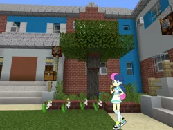Size: 2048x1536 | Tagged: safe, artist:razethebeast, artist:topsangtheman, derpibooru import, bon bon, sweetie drops, equestria girls, house, lily of the valley, looking at you, minecraft, photoshopped into minecraft, tall grass, tree