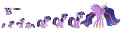 Size: 9000x2256 | Tagged: safe, artist:90sigma, artist:andoanimalia, artist:kingdark0001, artist:kysss90, artist:mlp-lolada, artist:seahawk270, derpibooru import, edit, princess twilight 2.0, twilight sparkle, twilight sparkle (alicorn), alicorn, pony, unicorn, the cutie mark chronicles, the last problem, 5-year-old, absurd resolution, age progression, baby, baby pony, babylight sparkle, base used, chart, color palette, cutie mark, female, filly, filly twilight sparkle, mare, older, older twilight, simple background, teenager, transparent background, unicorn twilight, vector, younger