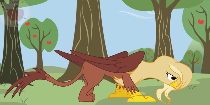 Size: 4000x2000 | Tagged: safe, artist:applerougi, derpibooru import, oc, oc:cremita, unofficial characters only, gryphon, apple, apple tree, female, food, griffonized, solo, species swap, tree