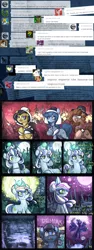 Size: 850x2250 | Tagged: safe, artist:azimooth, derpibooru import, oc, oc:banana pie, oc:thauma disk, earth pony, pony, ask thaumaturge pony, pitchfork, spear, torch, weapon