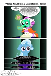 Size: 3006x4441 | Tagged: safe, artist:stormythetrooper, derpibooru import, trixie, oc, oc:trivial pursuit, unicorn, trivia, who wants to be a millionaire