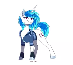 Size: 1800x1600 | Tagged: safe, artist:spirit-fire360, derpibooru import, vinyl scratch, pony, unicorn, clothes, colored pupils, ear piercing, female, looking at you, mare, piercing, shirt, simple background, smiling, solo, white background