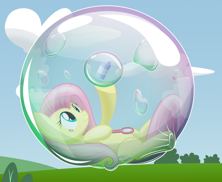 Size: 2448x2004 | Tagged: safe, artist:bladedragoon7575, derpibooru import, fluttershy, pegasus, pony, bondage, bubble, bubble solution, bubble wand, cute, encasement, female, floating, in bubble, looking up, mare, shyabetes, smiling, soap bottle, soap bubble, solo, vector