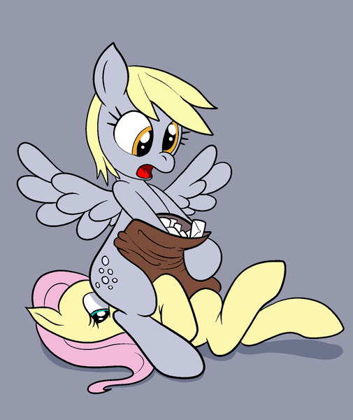 Size: 851x1012 | Tagged: artist needed, source needed, suggestive, derpibooru import, editor:rozyfly10, derpy hooves, fluttershy, pegasus, pony, derpyshy, faceful of ass, facesitting, female, flutterseat, lesbian, lucky girl, mailbag, mare, recolor, shipping