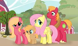 Size: 3657x2201 | Tagged: safe, artist:lunaapple, derpibooru import, big macintosh, fluttershy, oc, oc:apple seed, oc:shyflower, earth pony, pegasus, apple, apple tree, barn, base used, brother and sister, bucket, colt, cutie mark, family, father and child, father and daughter, father and son, female, filly, fluttermac, food, freckles, hill, looking at someone, looking at you, looking away, male, mare, mother and child, mother and daughter, mother and son, offspring, parent:big macintosh, parent:fluttershy, parents:fluttermac, shipping, siblings, stallion, straight, sweet apple acres, tree, yoke