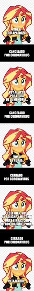 Size: 500x4206 | Tagged: safe, derpibooru import, edit, edited screencap, screencap, sunset shimmer, equestria girls, alcohol, argentina, beer, comic, coronavirus, covid-19, human sunset, screencap comic, spanish, vulgar