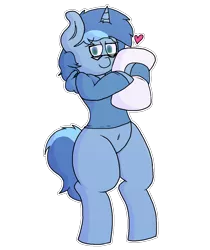 Size: 1095x1303 | Tagged: safe, artist:retro_hearts, derpibooru import, oc, oc:conicaw, pony, unicorn, belly button, clothes, glasses, hoodie, looking at you, male, pillow, simple background, solo, transparent background, wide hips