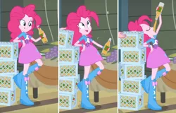 Size: 874x560 | Tagged: safe, derpibooru import, pinkie pie, equestria girls, equestria girls (movie), apple cider, bottle, bottle opener, cider, drinking, fringe, hair, prehensile hair, solo