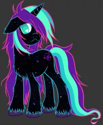 Size: 1377x1669 | Tagged: safe, artist:homumu, derpibooru import, oc, oc:andromeda, unofficial characters only, pony, unicorn, dark background, female, hair over one eye, horn, mare, messy mane, solo, unicorn oc, unshorn fetlocks