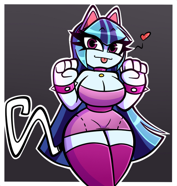 Size: 950x1000 | Tagged: suggestive, artist:nelljoestar, derpibooru import, sonata dusk, cat, equestria girls, big breasts, breasts, busty sonata dusk, cat ears, cat tail, catgirl, catified, floating heart, heart, sonyata dusk, species swap, tongue out