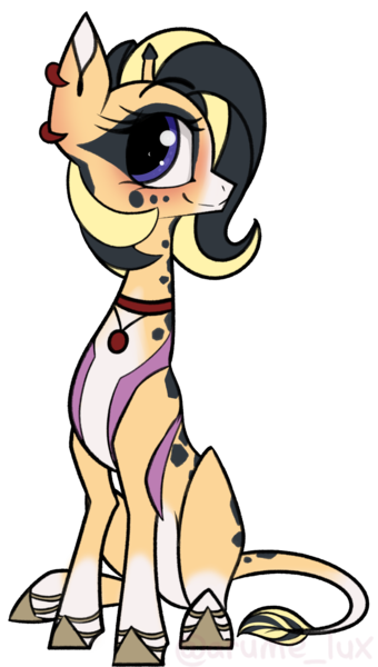 Size: 1872x3304 | Tagged: safe, artist:lux-arume, derpibooru import, oc, oc:sugar sands, unofficial characters only, giraffe, pony, clothes, ear piercing, earring, female, giraffe oc, jewelry, mare, necklace, piercing, shoes, solo