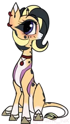 Size: 1872x3304 | Tagged: safe, artist:lux-arume, derpibooru import, oc, oc:sugar sands, unofficial characters only, giraffe, pony, clothes, ear piercing, earring, female, giraffe oc, jewelry, mare, necklace, piercing, shoes, solo