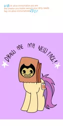 Size: 1080x2160 | Tagged: safe, artist:calebtyink, artist:paperbagpony, derpibooru import, oc, oc:paper bag, earth pony, pony, bendy and the ink machine, bendy's face, draw me my new face, exploitable meme, meme, paper bag