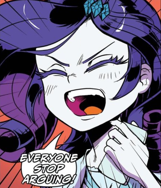 Size: 646x756 | Tagged: safe, artist:pencils, derpibooru import, idw, rarity, equestria girls, spoiler:comic, spoiler:comicequestriagirlsmarchradness, angry, cute, madorable, reaction image, shouting rarity