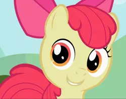 Size: 1188x938 | Tagged: safe, derpibooru import, screencap, apple bloom, earth pony, the cutie pox, adorabloom, animation error, cropped, cute, looking at you, missing eyelashes, smiling, solo