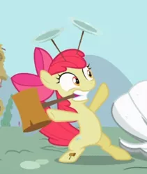 Size: 406x480 | Tagged: apple bloom, bipedal, cropped, derpibooru import, hammer, plates, plate spinning, safe, screencap, solo, teeth, the cutie pox