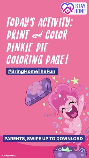 Size: 1080x1920 | Tagged: safe, derpibooru import, official, pinkie pie, earth pony, pony, my little pony: pony life, bringhomethefun, coronavirus, covid-19, instagram story, solo, text