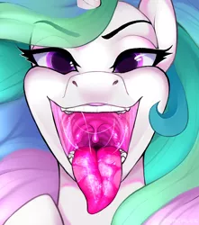 Size: 3000x3400 | Tagged: suggestive, artist:peachlee, derpibooru import, princess celestia, alicorn, pony, drool, drool string, esophagus, eyebrows, eyelashes, female, front view, gullet, high res, horn, imminent vore, looking at you, mawshot, offscreen character, open mouth, oral invitation, pov, princess vorestia, salivating, slimy, solo, taste buds, tongue out, uvula, vore