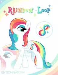 Size: 772x1001 | Tagged: safe, artist:sonnatora, derpibooru import, oc, oc:rainbow loop, unofficial characters only, pegasus, pony, adoptable, ethereal mane, multicolored hair, rainbow hair, solo, starry mane, zoom layer