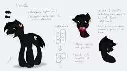 Size: 1126x634 | Tagged: grimdark, artist:ravenpuff, deleted from derpibooru, derpibooru import, oc, oc:upendi, unofficial characters only, hybrid, zony, blood, bust, ear piercing, earring, food, insanity, jewelry, male, meat, piercing, ponies eating meat, reference sheet, smiling, stallion, story included