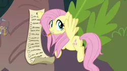 Size: 1920x1080 | Tagged: safe, derpibooru import, screencap, fluttershy, pegasus, pony, she talks to angel, butt, checklist, female, flying, key, key ring, mare, messy mane, mouth hold, pencil, plot, solo