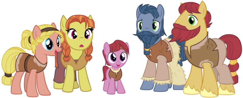 Size: 10350x4190 | Tagged: safe, artist:andoanimalia, derpibooru import, jorunn, sigrid, unnamed character, unnamed pony, earth pony, pony, campfire tales, absurd resolution, background pony, beard, braid, braided beard, clothes, colt, facial hair, female, foal, male, mare, moustache, simple background, stallion, transparent background, vector