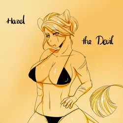 Size: 950x950 | Tagged: anthro, artist:hazelthedevil, bikini, breasts, clothes, derpibooru import, hybrid, oc, oc:hazel aztecas, practice drawing, solo, suggestive, swimsuit