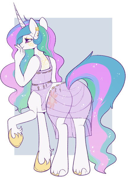 Size: 900x1211 | Tagged: anthro, anthro centaur, artist:lulubell, butt, centaur, clothes, derpibooru import, female, mare, plot, ponytaur, princess celestia, safe, see-through, silk, solo, taur