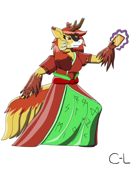 Size: 2480x3123 | Tagged: safe, artist:cyborglucario, derpibooru import, oc, oc:mystic fire, unofficial characters only, anthro, delphox, hybrid, kirin, zebra, card, image, png, pokémon, simple background, transparent background, zebra kirin