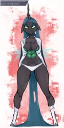 Size: 512x1024 | Tagged: anthro, artist:longtailshort, breasts, changeling, changeling queen, clothes, derpibooru import, female, queen chrysalis, socks, solo, suggestive