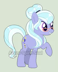 Size: 372x459 | Tagged: safe, artist:azura-spirit-soul, artist:selenaede, derpibooru import, sugarcoat, ponified, earth pony, pony, alternate hairstyle, alternate universe, base used, equestria girls ponified, female, glasses, gray background, grin, mare, raised hoof, redesign, simple background, smiling, solo, watermark