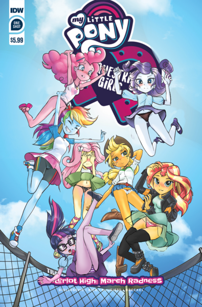 Size: 1318x2000 | Tagged: questionable, artist:pencils, derpibooru import, edit, idw, applejack, fluttershy, pinkie pie, rainbow dash, rarity, sci-twi, sunset shimmer, twilight sparkle, equestria girls, spoiler:comicequestriagirlsmarchradness, armpits, boots, bottomless, breasts, cameltoe, clothes, converse, embarrassed, embarrassed nude exposure, humane five, humane seven, humane six, march radness, nudity, panties, partial nudity, partial nudity edit, shoes, skirt, striped underwear, underwear, underwear edit, upskirt