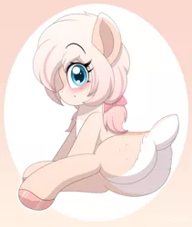 Size: 2500x2958 | Tagged: artist:aarondrawsarts, blushing, bow, butt, butt freckles, cloven hooves, deer, deer oc, deer pony, derpibooru import, freckles, hair bow, looking at you, oc, oc:daisy cakes, original species, plot, solo, suggestive, unofficial characters only