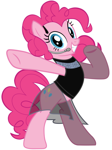 Size: 5587x7474 | Tagged: artist needed, source needed, safe, derpibooru import, part of a set, pinkie pie, pony, bipedal, black dress, clothes, dress, female, headset, looking at you, mare, simple background, smiling, solo, transparent background, vector
