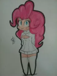 Size: 2448x3264 | Tagged: artist:12alvaro, chibi, clothes, derpibooru import, female, human, humanized, keyhole turtleneck, pinkie pie, safe, solo, sweater, traditional art, turtleneck