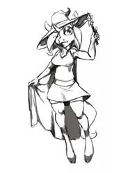 Size: 505x675 | Tagged: safe, artist:skrapbox, derpibooru import, trixie, anthro, armpits, clothes, grayscale, hat, monochrome, simple background, sketch, solo, trixie's hat, white background