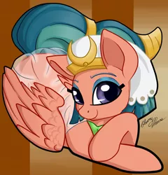Size: 2193x2280 | Tagged: safe, artist:gleamydreams, derpibooru import, somnambula, pegasus, pony, clothes, crossed hooves, cute, female, headdress, looking at you, mare, prone, see-through, solo, somnambetes