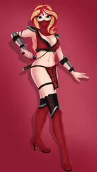 Size: 1701x3024 | Tagged: artist:anonix123, bottomless, breasts, busty sunset shimmer, cleavage, clothes, crossover, derpibooru import, female, human, humanized, mortal kombat, mortal kombat 11, no panties, partial nudity, scarlet, skarlet, solo, solo female, suggestive, sunset shimmer, video game crossover