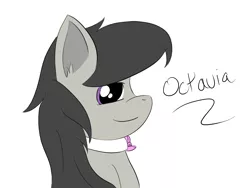 Size: 1400x1050 | Tagged: safe, alternate version, artist:crescentpony, derpibooru import, octavia melody, earth pony, pony, bowtie, bust, choker, colored, female, mare, smiling, solo, text