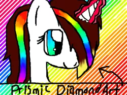 Size: 546x409 | Tagged: abstract background, artist:prismicdiamondart, bust, derpibooru import, female, glowing horn, hair over one eye, horn, mare, multicolored hair, oc, rainbow hair, safe, smiling, solo, unofficial characters only