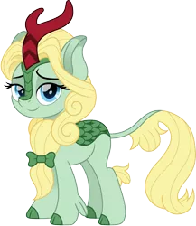 Size: 1299x1500 | Tagged: safe, artist:cloudyglow, derpibooru import, dear darling, kirin, female, kirinified, lidded eyes, looking at you, ribbon, simple background, solo, species swap, transparent background