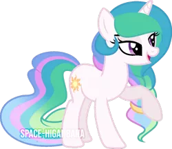 Size: 900x777 | Tagged: safe, artist:space-higanbana, derpibooru import, princess celestia, pony, unicorn, female, mare, race swap, simple background, solo, transparent background, watermark