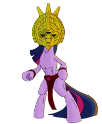 Size: 778x944 | Tagged: safe, artist:mediocre, derpibooru import, twilight sparkle, semi-anthro, unicorn, dagoth ur, loincloth, mask, morrowind, muscles, simple background, solo, standing, the elder scrolls, transparent background, unicorn twilight