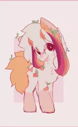 Size: 836x1356 | Tagged: safe, artist:little-sketches, derpibooru import, oc, oc:ayaka, earth pony, bandaid, chest fluff, drool, eye clipping through hair, fangs, flower, horn, plant, simple background