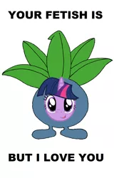 Size: 1044x1628 | Tagged: artist:abydos91, clothes, costume, derpibooru import, edit, face, fetish, obligatory pony, oddish, pokémon, pun, solo, suggestive, twilight sparkle, visual pun