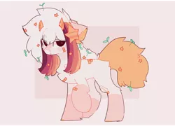 Size: 1280x923 | Tagged: safe, artist:little-sketches, derpibooru import, oc, oc:ayaka, earth pony, bandaid, blood, chest fluff, eye clipping through hair, fangs, flower, horn, nosebleed, plant, simple background, stars