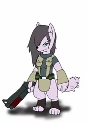 Size: 1451x2048 | Tagged: anthro, artist:omegapony16, clothes, derpibooru import, diamond dog, diamond dog oc, digitigrade anthro, female, female diamond dog, gun, hair over one eye, oc, safe, simple background, soldier, solo, unofficial characters only, weapon, white background