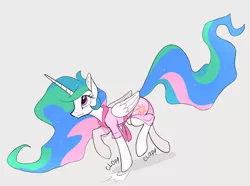 Size: 4364x3243 | Tagged: safe, artist:derpydash, derpibooru import, princess celestia, alicorn, pony, clothes, cute, cutelestia, ear fluff, female, gray background, high res, leg fluff, mare, onomatopoeia, see-through, simple background, solo